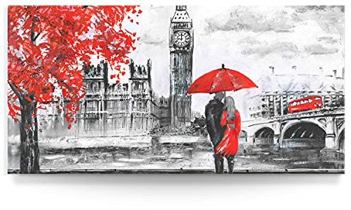 BilderKing Wandbild London wie gemalt - 120cm x 60cm Leinwand auf Fertigrahmen + Aufhänger