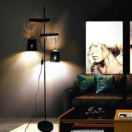 Osasy Stehlampe Vintage Holz, Retro Schwarz-Golden | Rustikale Holz, Mit Schalter, Für Wohnzimmer Arbeitszimmer Schlafzimmer Büro