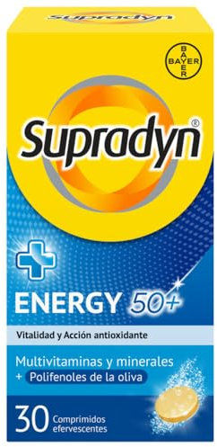 Supradyn Multivitaminico Energy 50+, 30 comprimidos efervescentes. Complemento Vitaminico completo para hombres y mujeres mayores de 50 años, contiene Vitamina C, Vitamina B y B12