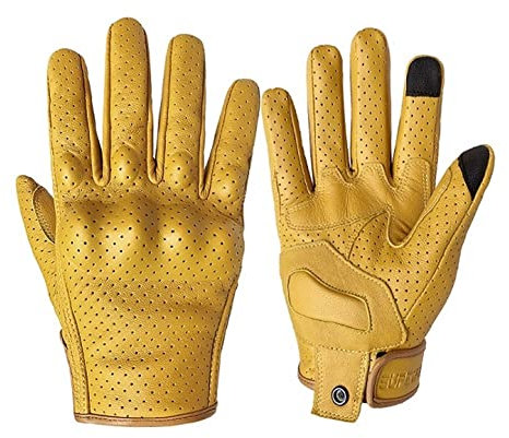 Gants d'hiver pour femme, gants de moto en cuir avec écran tactile, gants tactiques jaunes pour homme pour vélo, moto, motocross, gants chauds (couleur : perforés, taille L)