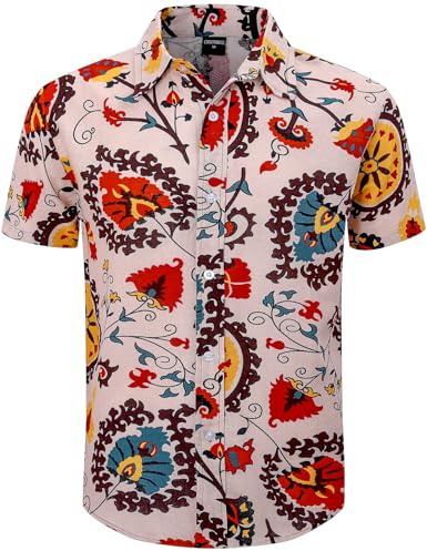 COSAVOROCK Män 70s Hippie Skjortor Hippy Fancy Klänning Blommor Fully Funky Casual Skjortor M
