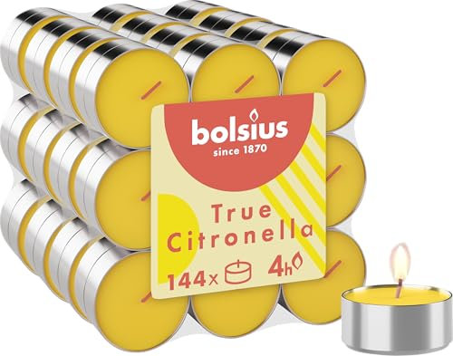 Bolsius True Citronella - Duftteelichter - Citronella - 144 Stück - Brenndauer 4 Stunden - Outdoorkerzen - Enthält Natürliches Pflanzenwachs - mit Natürlichen Extrakten - Ohne Palmöl