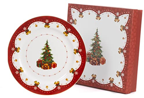 Plato llano navideño de 27 cm de diámetro de porcelana Nàvel con caja de regalo