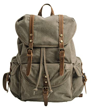 FANDARE Canvas vandringsryggsäck, skolväska, college, skolväskor, vandringsväska, ryggsäck, multifunktionell dagförpackning, för bergsklättring, vandring, sport, resor, camping, Färg: grön, L, Utomhus