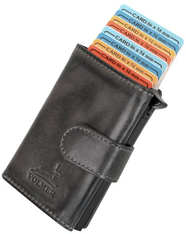 Fa.Volmer ® POP-UP Kartenetui mit Münzfach aus Echtleder für Herren & Damen | max. 11 Karten | RFID Schutz | Geldbörse VO31 Basalt Grey (Grau)
