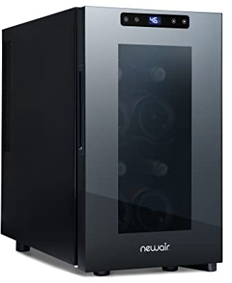 NewAir Shadow-T Series 8 Bottle Thermoelectric Wine Fridge, Countertop Wine Refrigerator, Mirrored Compact Wine Cellar, Triple-Layer Glass Door Cooler, Vibration-Free & Ultra-Quiet Cooling