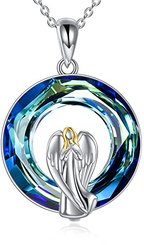 SLIACETE Collier ange gardien en argent sterling 925 - Cristal autrichien - Pour femme et fille - Pendentif ange gardien - Cadeau pour mère, fille, épouse, petite amie, 50 cm, Argent sterling, Cristal