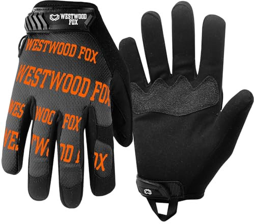 WESTWOOD FOX Gants de travail Gants de sécurité antidérapants Gants de mécanicien Grip ferme Écran tactile Hommes Femmes Gants de travail légers Manipulateurs Bâtisseurs (Orange, XL)