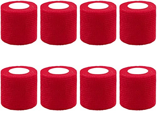 BQTQ 8 Rotoli Benda Elastica Bendaggio Benda Autoadesiva Fasciatura Adesiva Elastica Bendaggio Medico e Veterinario (Rosso, 5 cm x 4,5 m)