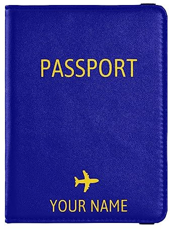 Personalisierte Reisepasshülle, Brieftasche, Kombi, individueller Name, PU-Leder, Reisepass, Impfkarten-Schutz für Frauen und Männer, Reisegeschenk, Flugzeug, Marineblau, Einheitsgröße