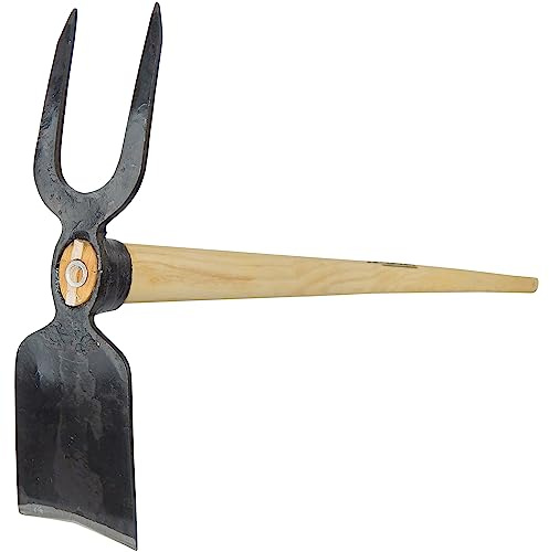 SHW-FIRE Gartenhacke mit Breitblatt, 2 Zinken spitz und 135 cm Eschenstiel | Made in Germany | Für Beet- & Gartenarbeit | Lockern, Hacken & Jäten | 2-in-1-Kopf & 2 spitze Zinken | Schmiedequalität