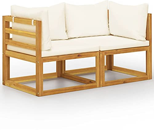 Homgoday Gartenbank mit 2 Sitzplätzen mit cremeweißen Kissen, Gartenbank, Balkonbank, strapazierfähige Bank für Balkon, Terrasse & Garten