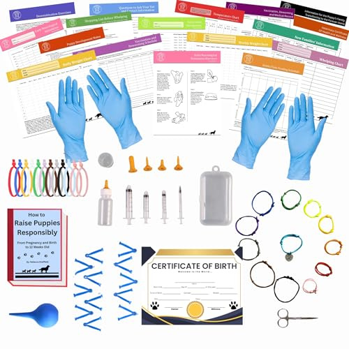 Sheffield SS Shop Suministros de Parto para Cachorros, Kit de 64 Piezas para Cachorros, Nacimiento, Suministros de Parto para Perros Embarazadas, Collares para recién Nacidos para biberones de Arena