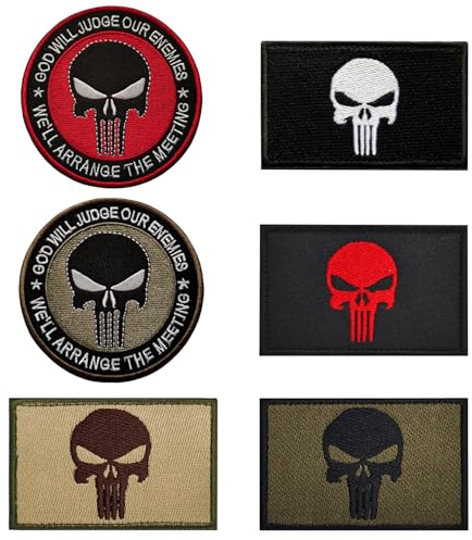 gotyou 6 Stücke Patches Klett Militär Patch, Aufkleber Abzeichen Klettbänder, Patches Aufkleber Abzeichen, Klett Patches Punisher, Punisher Skull Military Besticktes Patch mit Klettverschluss