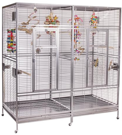 Papageienkäfig XXL Arkansas Nova II, Mod. 2024, Doppelvoliere für Papageien, zinkfrei, Stahl pulverbeschichtet, (Arkansas I + Anbaukit) | ca. 206 x 101,5 x 220 cm