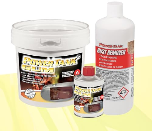 POWER TANK Gum Trattamento Serbatoio Moto Auto (100/120 Litri) Kit Very Big 2,5 kg per da Interno Serbatoi Benzina Diesel Gasolio Elimina la Ruggine Ripara Protegge Arrugginito Vespa con Antiruggine