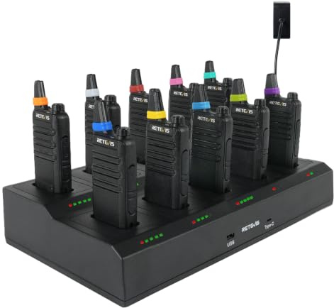 Retevis RT622 Walkie Talkie, PMR446 2 Way Radio with 10 Way Charger, Low battery Alert, VOX, Compact, Durable Walkie Talkies for Adults, Profesional Radio Communication for Restaurant (Black, 10 Pack)