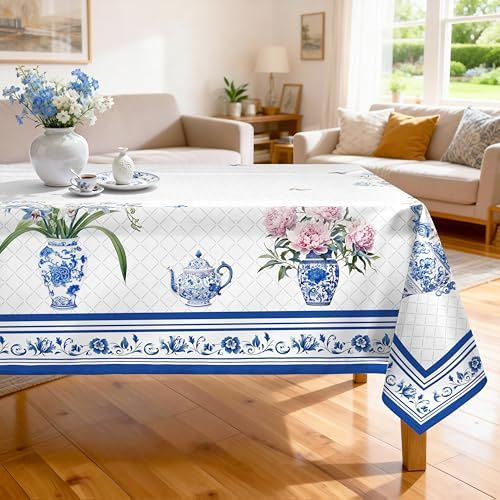 Arquiel Tischdecke Blumen Florale, Tischdecken Abwaschbar Rechteckige Tischtuch Dekorative Bordüre Tischdeck Für Garten, Küche Essen Parteien Sommer (140X180Cm)