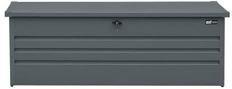 AXI Miles Coffre De Jardin En Métal - 1000L, Anthracite 185 X 82 X 75 Cm - Coffre De Rangement Extérieur Avec Fond Et Serrure - Meuble Exterieur Rangement Outils De Jardinage, Coussins