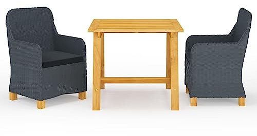HETFTJN 3-TLG. Garten-Essgruppe, Gartenset Tisch Und Stühle Balkonstühle Gartentisch Klein Gartenlounge Geeignet für Außen Wenig Platz Balkon Garten Dunkelgrau