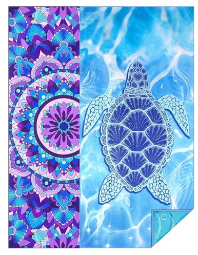 Ruiuzioong 2 Stück Strandtuch Mikrofaser Beach Towel Schnell Trocknendes, Leichtes, Sandfreies Handtuch Strandtücher Sommer Strand Geschenke für Erwachsener (Lila Mandala/Schildkröte, 160x80 cm)