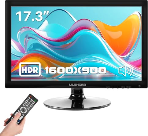 Ulrhzar 17.3 Zoll PC-Bildschirm Monitore 1600x900 60Hz CCTV Monitors，mit Audio/VESA/HDMI/VGA/USB-C for fire Stick,USB Media Player,Eingebauter Lautsprecher, Laptop-Monitor erweitern