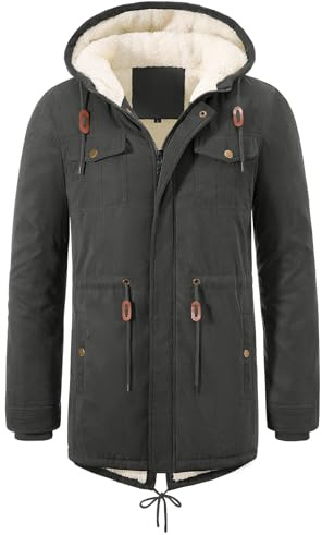UMIPUBO Parka Abrigo Hombre Invierno Cremallera Chaqueta con Capuche Warm Forro Polar Parkas para Hombre Abrigo a Prueba de Viento(Gris,XXL)