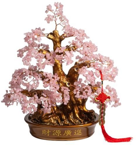 Natural Rose Quartz Tree Large,18 Chakra Crystal Tree(1,300 Gemstone Count) Healing Properties - Bonsai Feng Shui Money Tree for Love Self Care Home Office Decoration