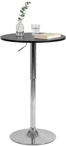 CLP Stehtisch rund 60cm Lamoni, Bartisch stufenlos höhenverstellbar, 360° drehbar, Bistrotisch mit stabilem Metallgestell und Bodenschutz, Farbe:schwarz, Form:rund