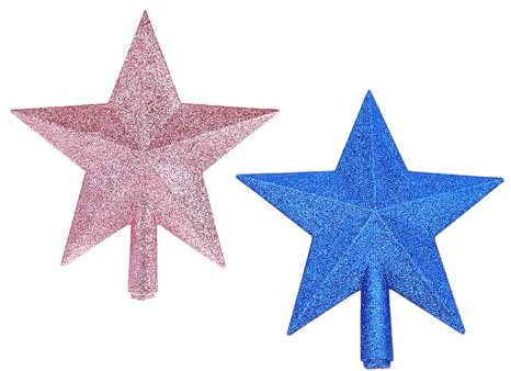 2 Pack Glittered Small Christmas Tree Topper Xmas Mini Star Treetop for Small Christmas Tree Decorations, Blue and Pink