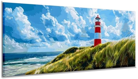 Malen Nach Zahlen Erwachsene Leuchtturm Malen Nach Zahlen Erwachsene Leinwand 70x180 cm, Malen Nach Zahlen Meer Paint By Numbers Ölgemälde Mit 3-Pinseln Und Acrylfarbe Malerei Kits, Ohne Rahmen yf783