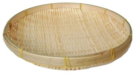 VONCYKI Woven Bamboo Tray Basket Wicker Bread Basket Handmade Bamboo Woven Basket Tray Small Basket Cosmetics Finishing Container(26cm)