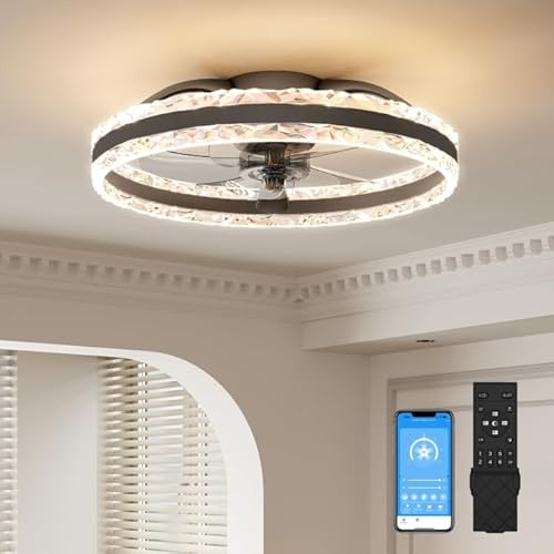 VOLISUN Ventilateur de Plafond avec Lumière et Télécommande, 6 Vitesses de vent et Ventilateur de Plafond avec Lumière Dimmable, Lampe de ventilateur Silencieux pour Chambre et Salon (Noir, 50 cm)