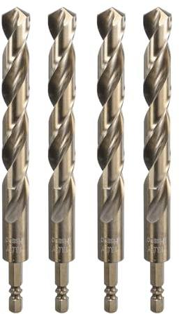 QUARKZMAN 4Pcs Foret Hélicoïdal en Acier Rapide au Cobalt M35 de 13mm de Diamètre avec Tige Hexagonale de 1/4 Pouce