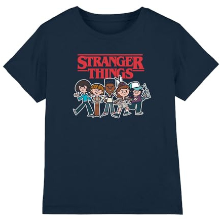 Stranger Things tecknad grupp barn t-shirt, marinblå, 12-13 år, Marinblått Xsp, 12-13 År