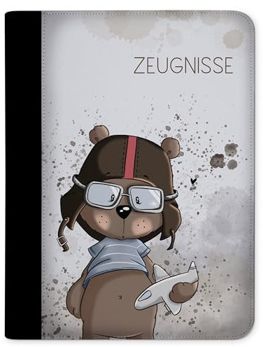 CreaDesign, Kinder Zeugnismappe Mädchen Bär Flieger mit 10 Klarsichthüllen, A4, 26.7 x 32.7 x 1 cm, Rücken schwarz