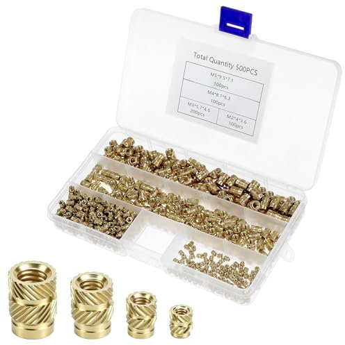 QWORK® 500 pezzi assortimento di inserti filettati in ottone - dadi a impronta M2/M3/M4/M5 per stampa 3D e parti in plastica