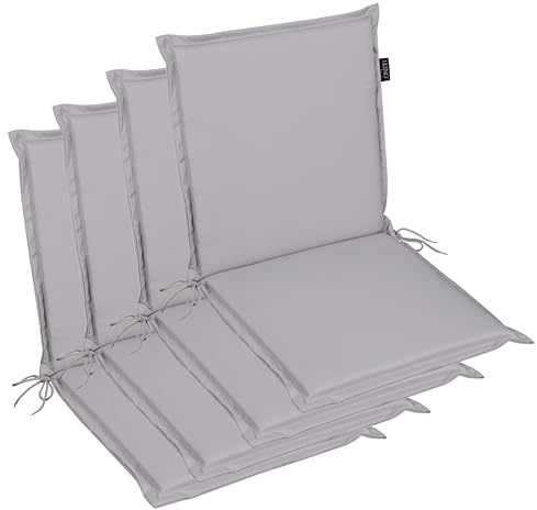 LILENO HOME MIA - Juego de 4 cojines para silla de jardín con respaldo bajo, color gris, cómodos cojines para sillas de jardín