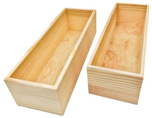 Anktily 2 Pack Unvollendete Holz Craft Storage Organizer Boxen, 30 x 10 x 8 cm Rechteckige Holzkiste, Rustikale Naturholzbehälter Box für Home Venue Decor