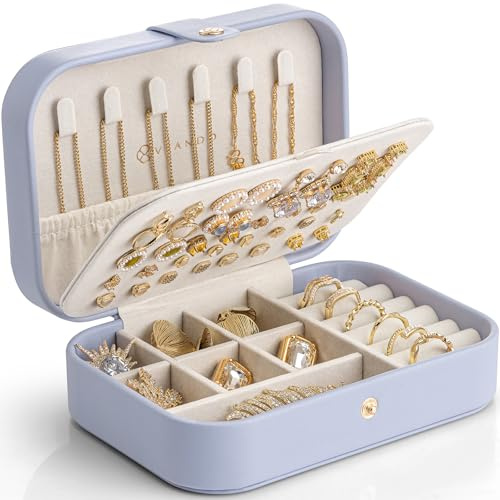VLANDO Travel Jewelry Case, Portable Jewelry Earring Box Organizer | PU Leather Small Necklace Storage for Vacation, Secure Closure, Travel Essentials, Bridesmaid Christmas Gift for Women Girls