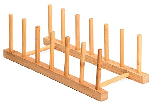 BIGULA Record Storage Holder Display Stand Dish Plate Drying Rack Wooden Record Holder