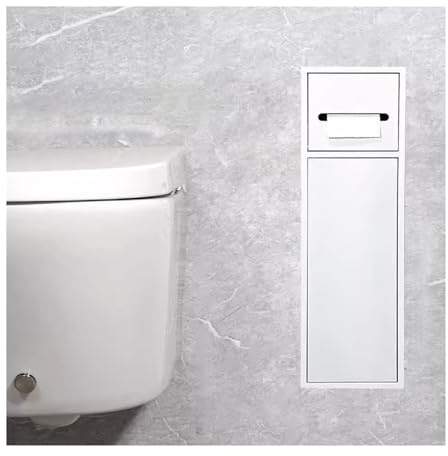 Soporte de pared de acero inoxidable para papel higiénico con estante de almacenamiento y soporte para escobillas, moderno organizador de baño blanco para ahorrar espacio y fácil acceso