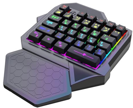 Uqezagpa Tastiera da gioco ergonomica con una mano singola LED 35 tasti Tastiera da gioco piccola portatile Controller di gioco ergonomico per PC Gamer Tastiera leggera