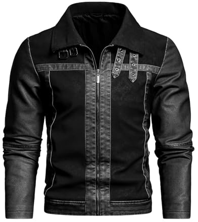 UHouse Blouson Moto Homme Saharienne Cuir Surchemise Chic Jacket Portables Vestes Legere Vêtements de Travail Bomber Casaul Automne Hiver Leger Noir L