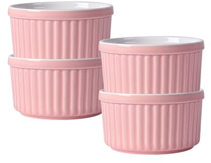Ramekins 6 oz ugnssäker, Souffle Ramekins, Ramekin skålar, Creme Brulee Souffle Rätter (rosa, set med 4)