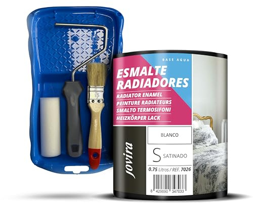 JOVIRA PINTURAS Smalto per radiatori a base d'acqua. Decora e protegge tutti i tipi di radiatori ad acqua e tubi di riscaldamento. (MiniKit + 750 ml (Confezione da 1), Bianco)