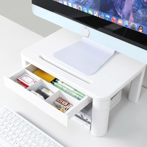 Monitor Stand Riser, 4 Height Adjustable PC Stand with Drawer Phone Slot