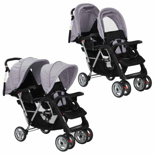 Genérico Carrito para 2 niños Tandem de Acero Gris y Negro,Bebés y niños pequeños,Transporte de bebés,Cochecitos de bebé,Multicolor,15.58 KG,10113