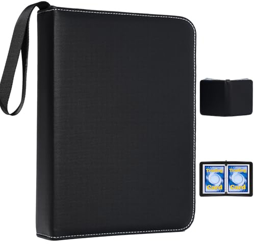 Mini Karten Sammelalbum, Sammelkarten Album, Card Binder Album Karten Sammelmappe Ordner Sammelkartenalben Mappe Aufbewahrung PU-Leder (Schwarz, 1 Taschen 80 Karten)