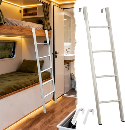 Scaletta Letto a Castello Scala Regolabile per Letto a Castello, Scala a Castello per Camper con Piedini Antiscivolo e Gancio, Scala Corta Salvaspazio per Soffitta per Casa, Dormitorio(145cm/57)